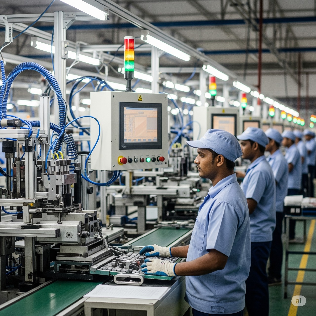 Manufacturing plant with robotic arms